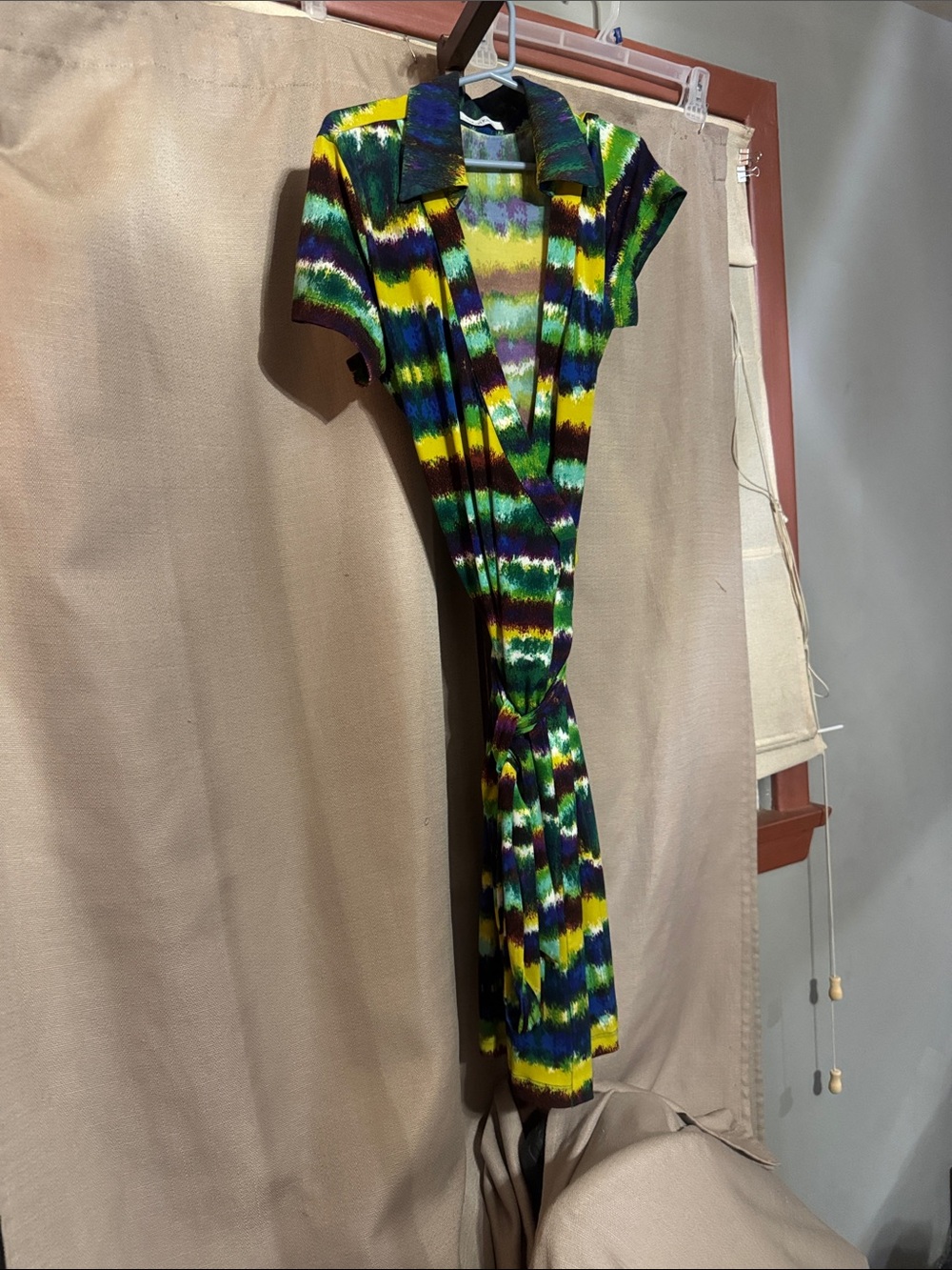 Calvin Klein Yellow Green Purple Abstract Print wrap dress-
